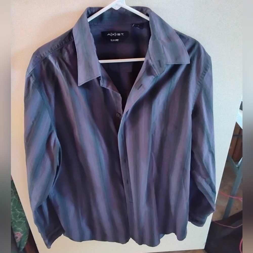 Axist Essentials Men's Slim‎ Fit Button Down Dress Shirt Size XXL Blue Striped